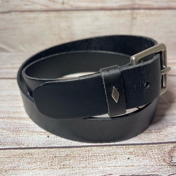 Mens Womens Fossil Leather Belt Diamond Keeper Buckle Black Large 40" Y2K - Picture 2 of 6